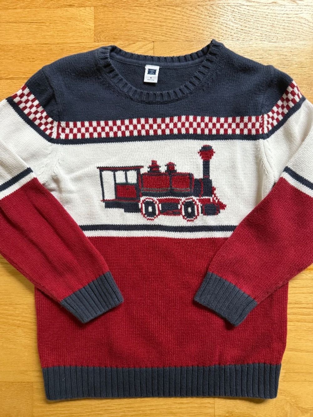 Janie and Jack size 6 navy cream red boys train sweater
